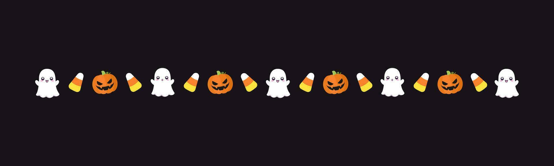 Separator Border illustration line of cute ghost, jack o lanterns, trick or treat icon pattern for Halloween day concept of autumn season vector