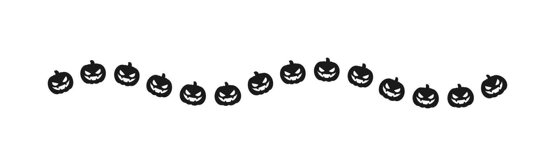 Separator Border illustration line of cute jack o lanterns, evil pumpkin, trick or treat silhouette pattern for Halloween day concept of autumn season vector