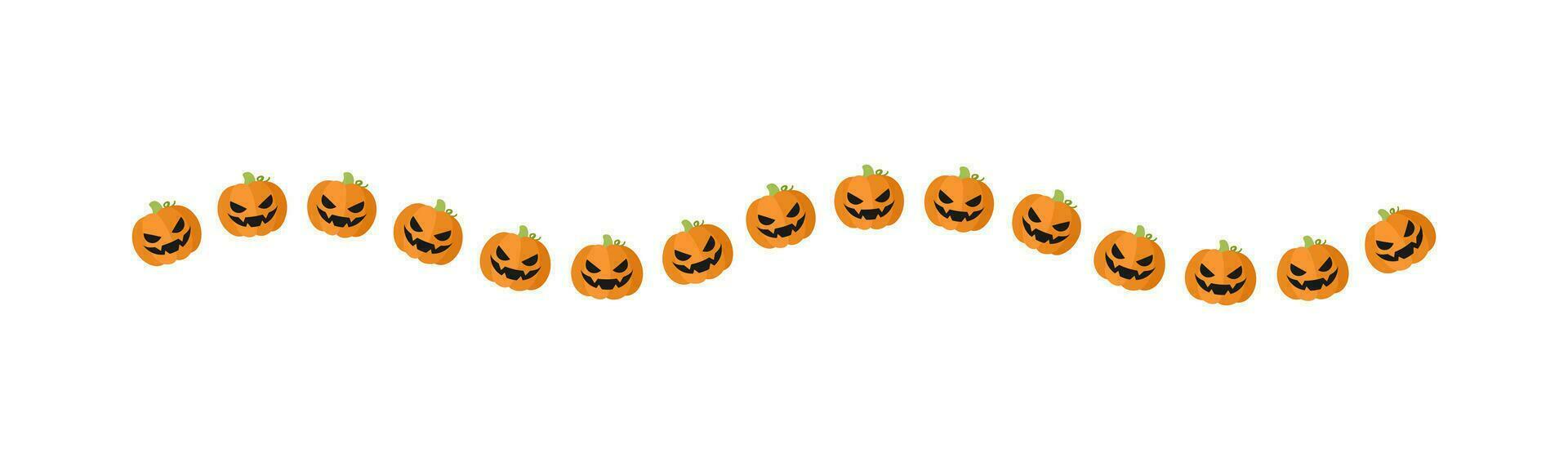 Separator Border illustration line of cute jack o lanterns, evil pumpkin, trick or treat pattern for Halloween day concept of autumn season vector