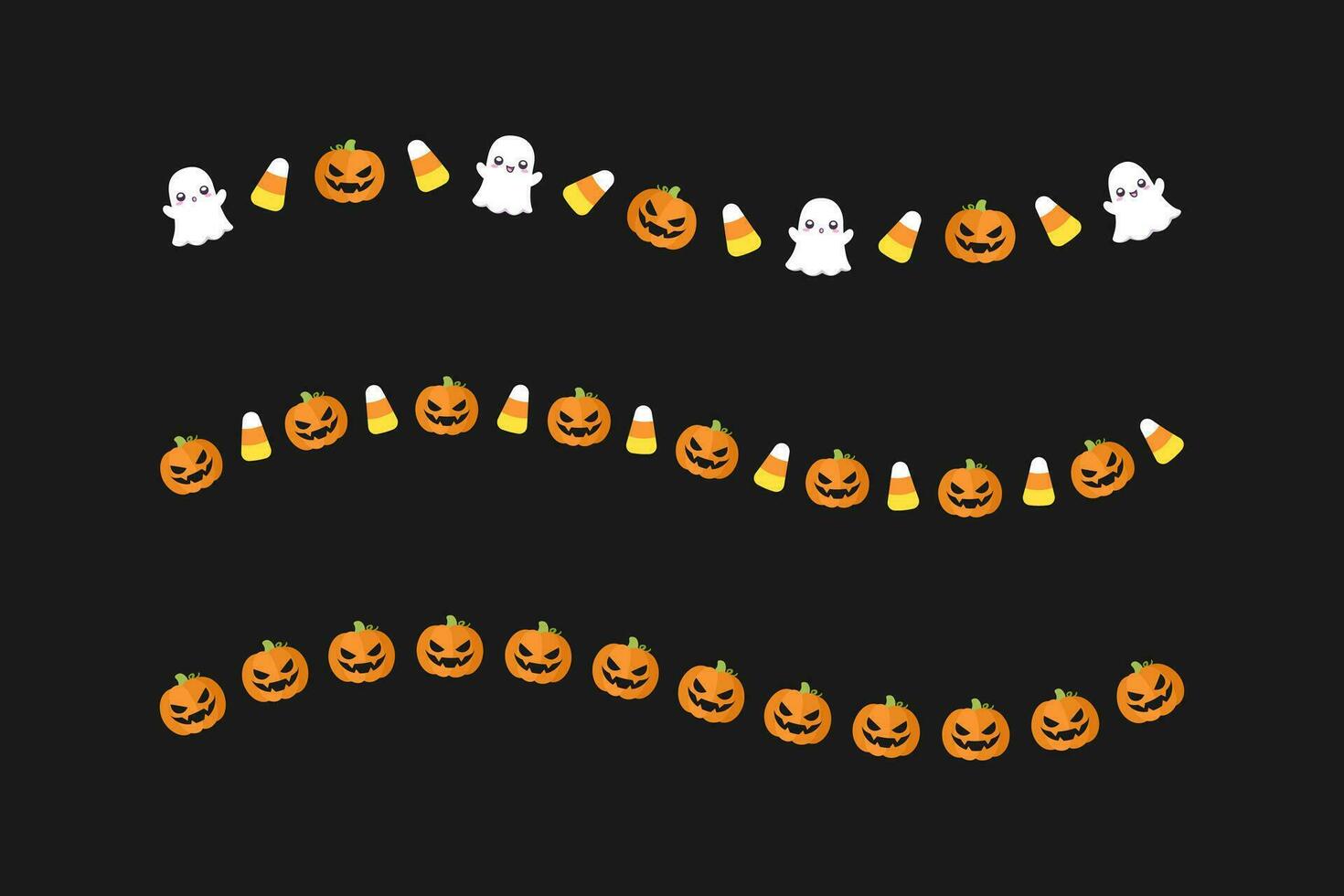 Separator Border illustration line set of cute ghost, jack o lanterns, candy corn, trick or treat patterns for Halloween day vector