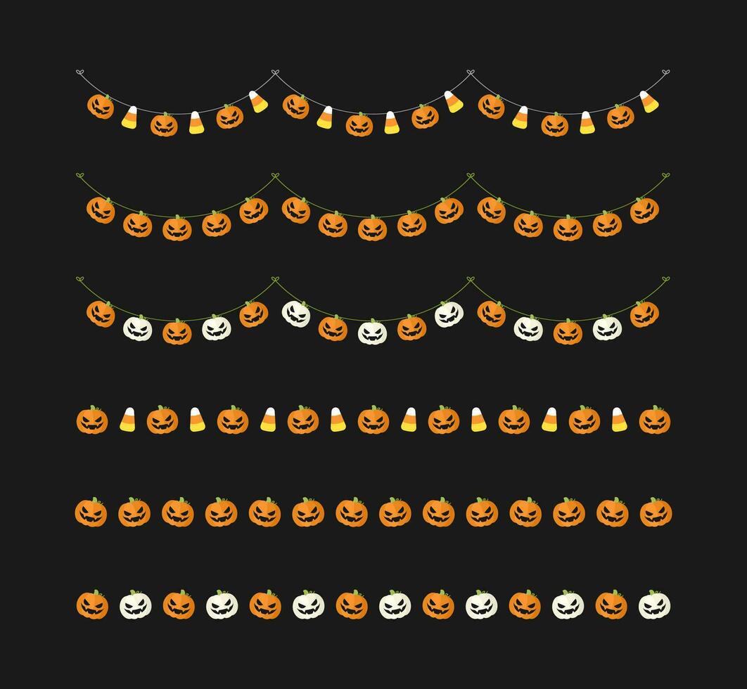 Separator Border illustration line set of cute jack o lanterns, candy corn, trick or treat pattern for Halloween day concept of autumn season vector