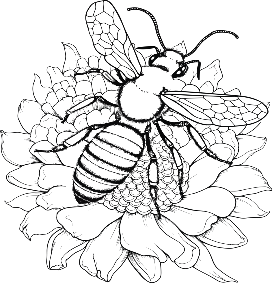 abeille décoration illustration dans noir et blanc ai génératif png