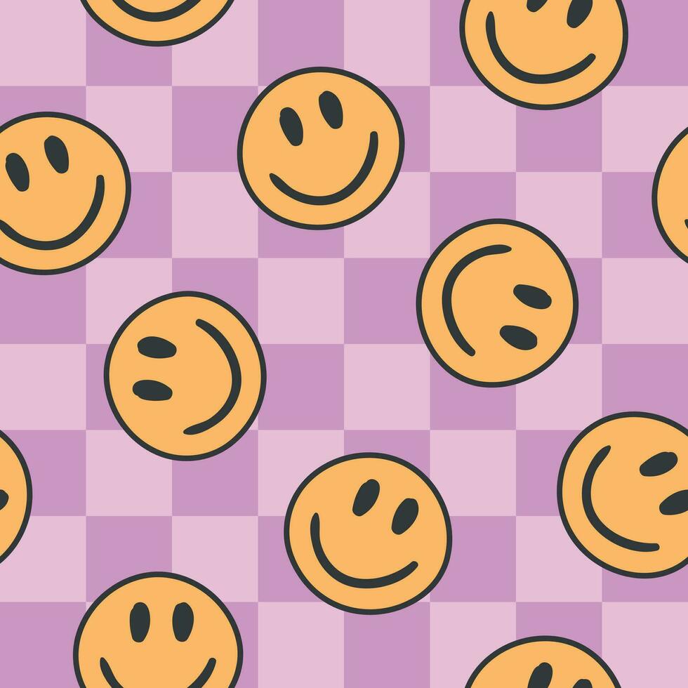 Chessboard pattern. Smiling face pattern. Happy faces. Retro pattern. Groovy background vector