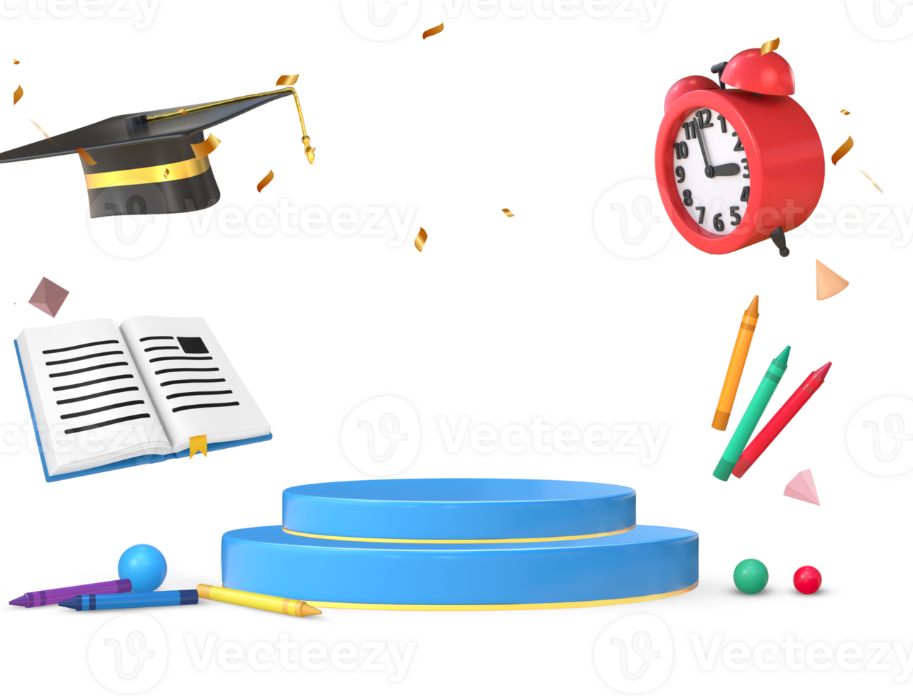 3D Rendering Blue Podium With Back To School Icons For Product Placement png
