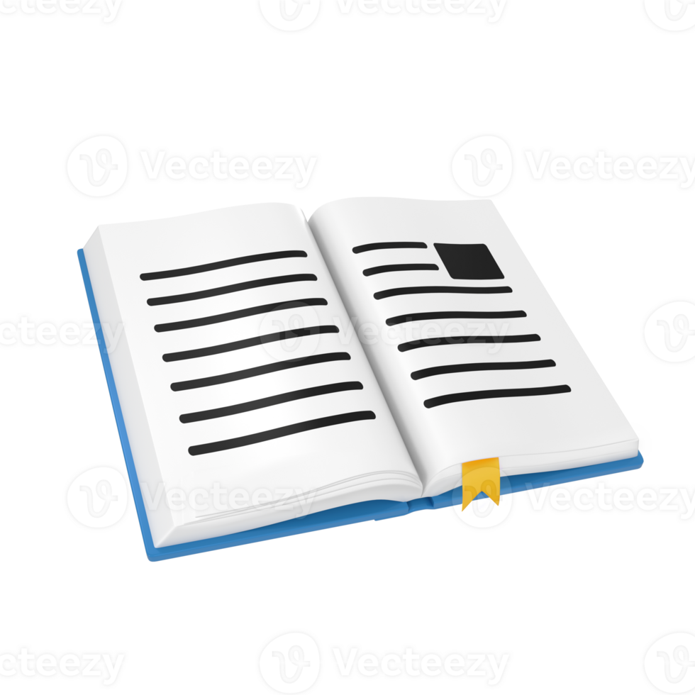 3D Rendering Open Book With Bookmark png