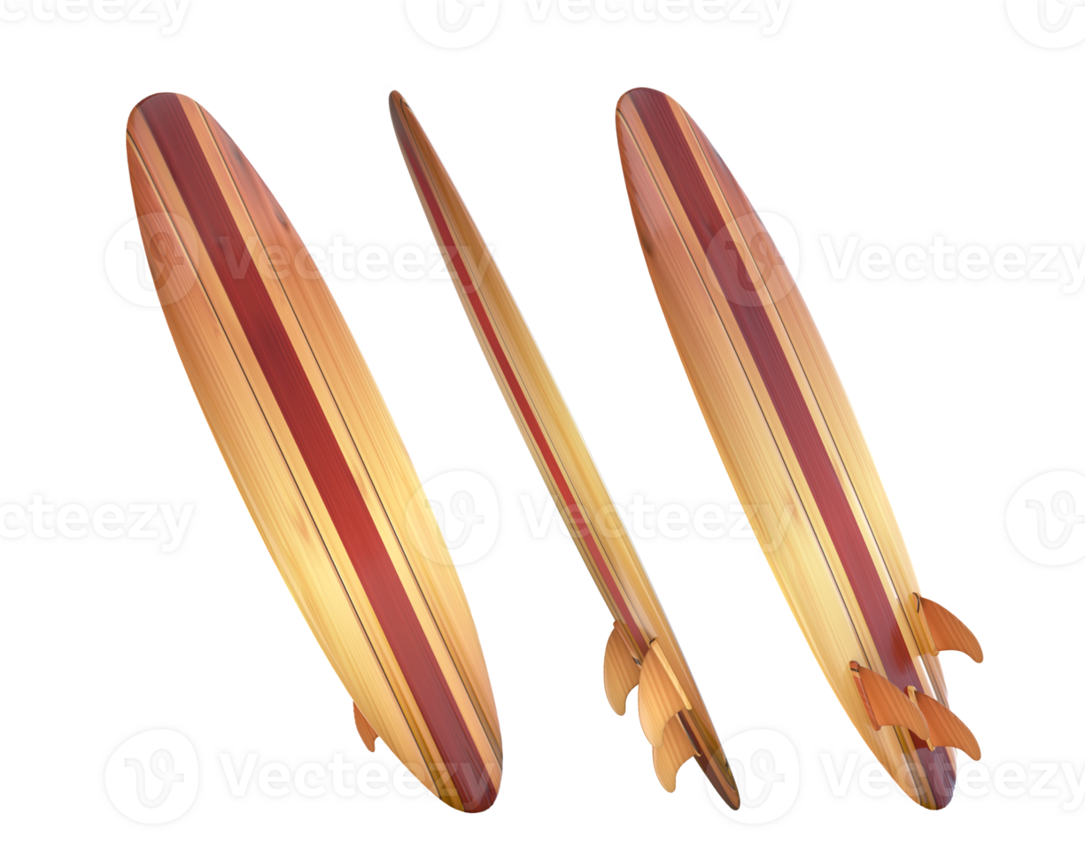 3D Rendering Wooden Longboard Surfboard Front, Side And Back View png
