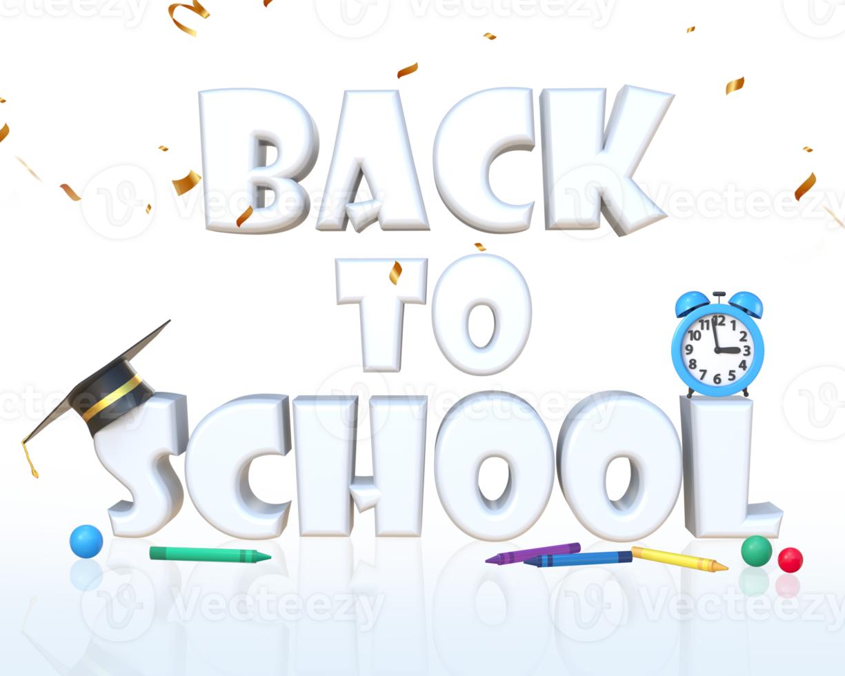 3D Rendering Back To School Text With Graduation Cap And School Icons  27226186 PNG