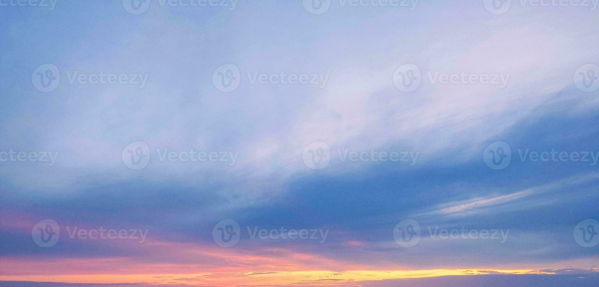 Sunset sky background with clouds. Beauty bright air background. Gloomy vivid cyan landscape. photo