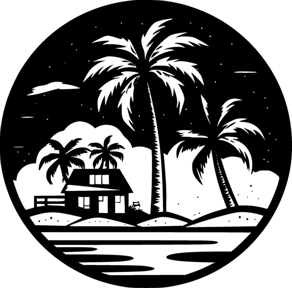 Beach, Black and White Vector illustration