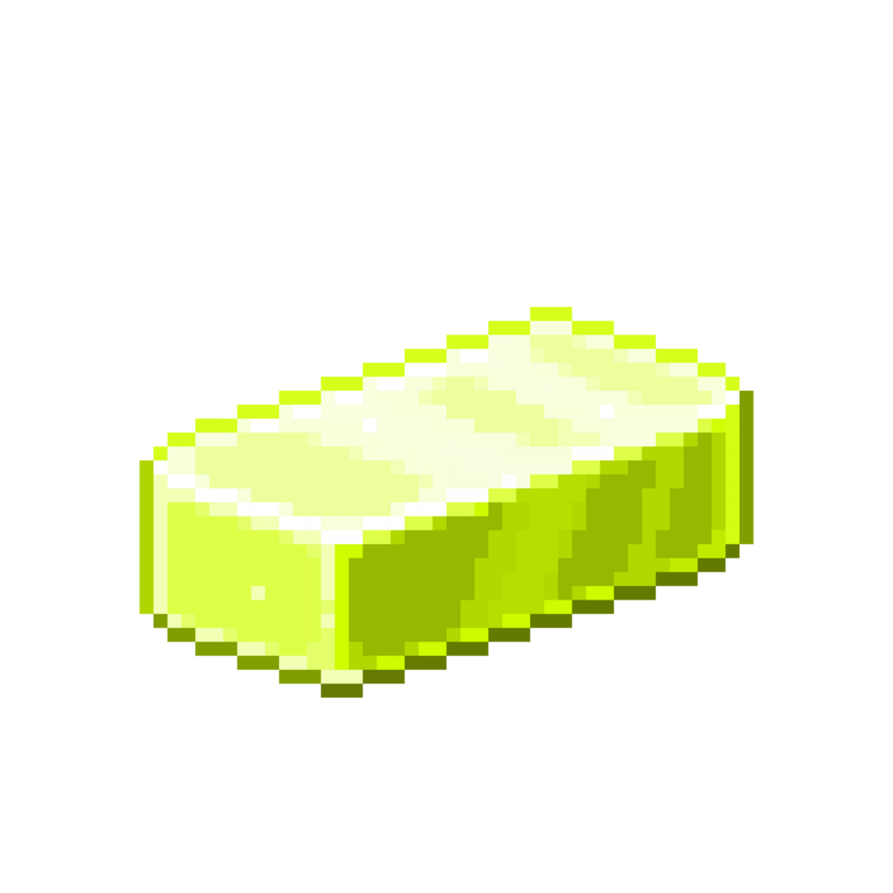 An 8-bit retro-styled pixel-art illustration of a gold colored iron ingot bar. png