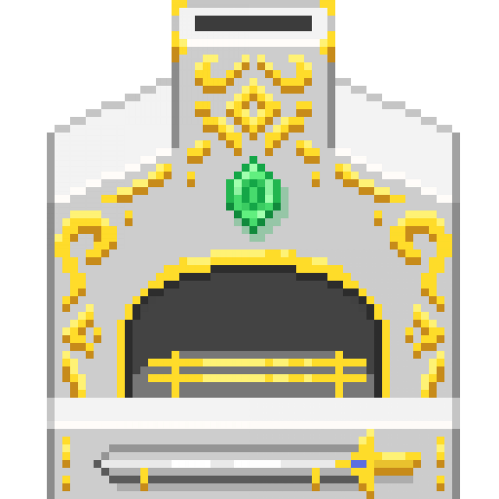 An 8-bit retro-styled pixel-art illustration of a golden furnace. png