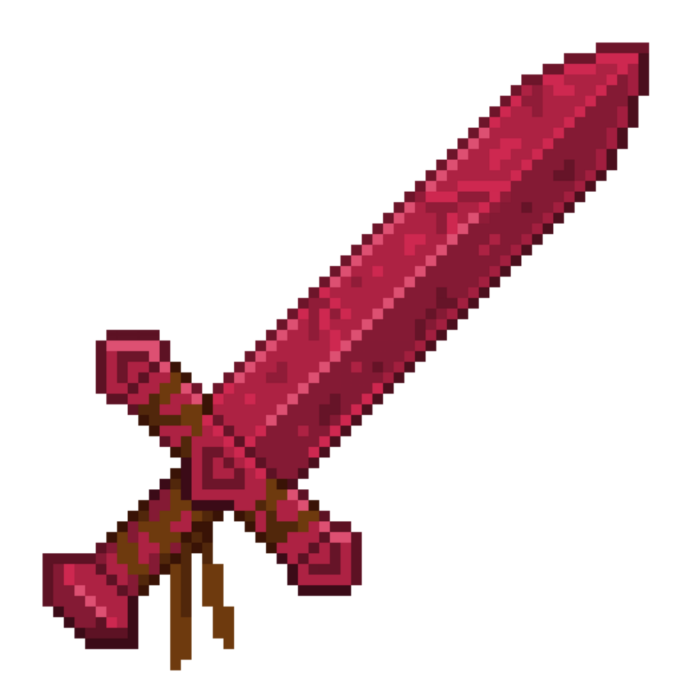 An 8-bit retro-styled pixel-art illustration of a red stone sword. png