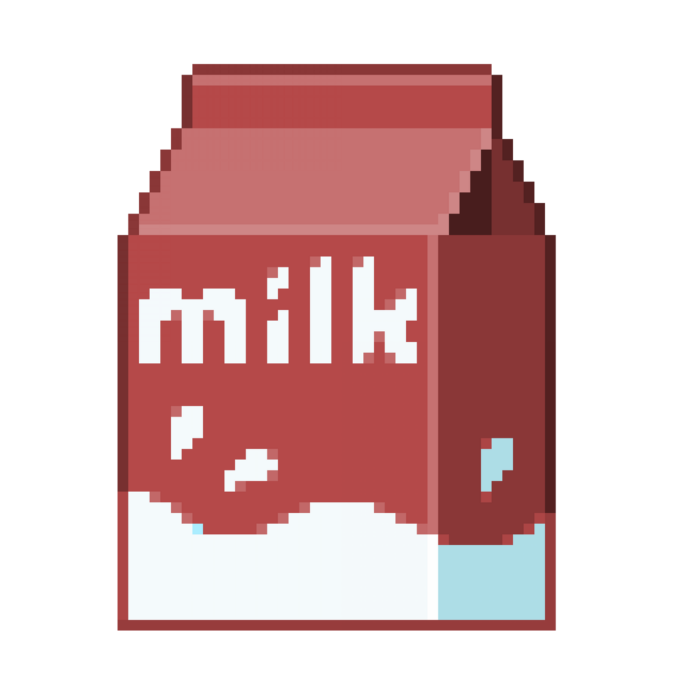 An 8-bit retro-styled pixel-art illustration of a red milk carton. png