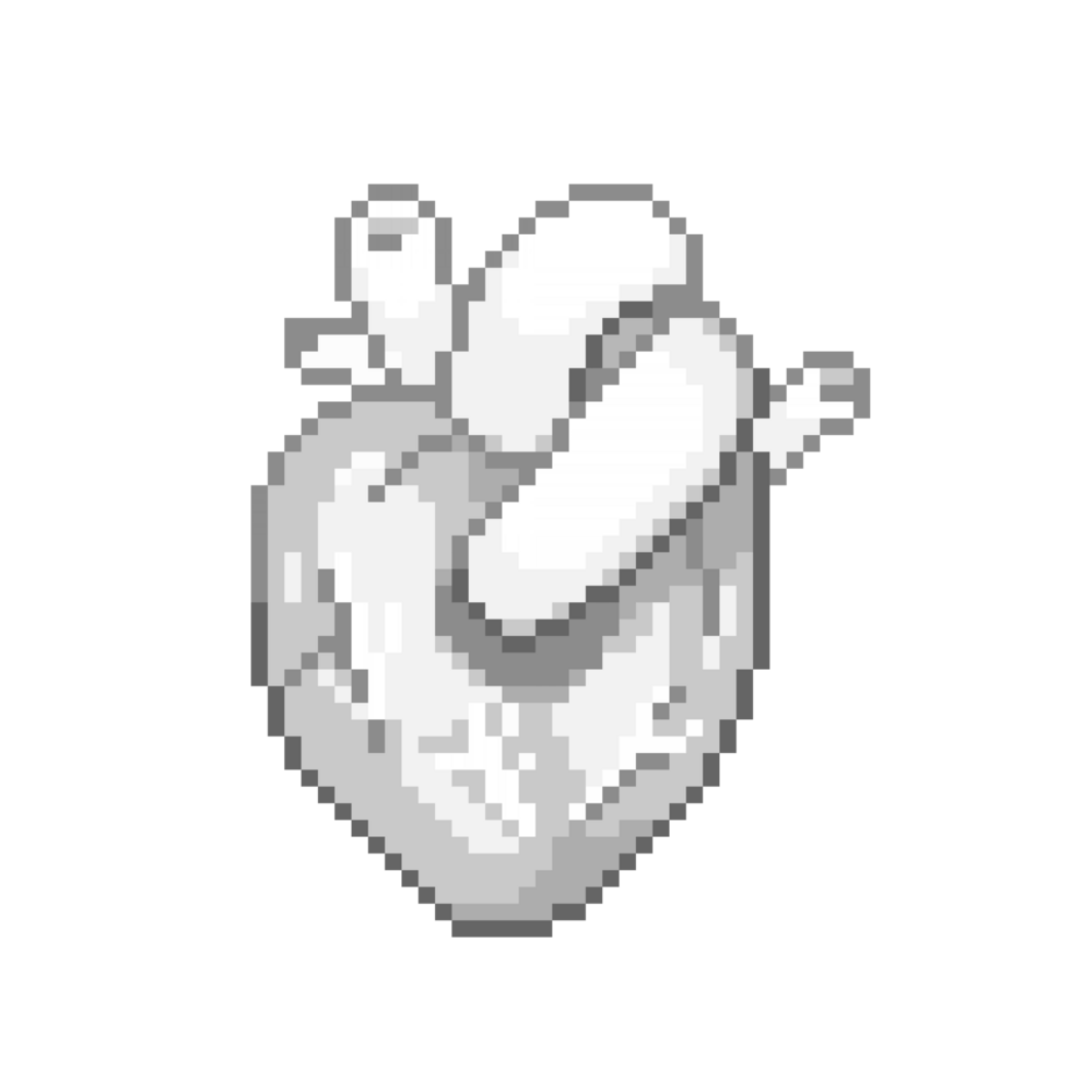 An 8-bit retro-styled pixel-art illustration of a white giant worm heart. png