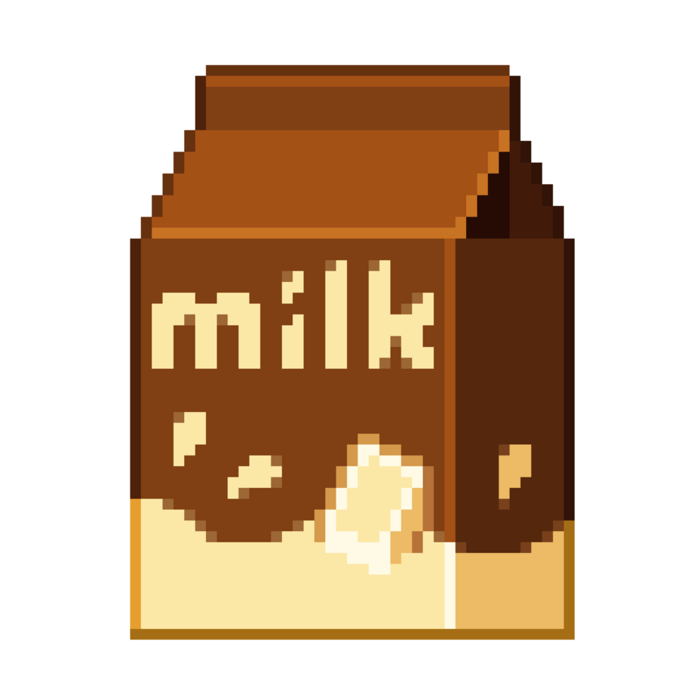 An 8-bit retro-styled pixel-art illustration of white chocolate milk in a carton. png