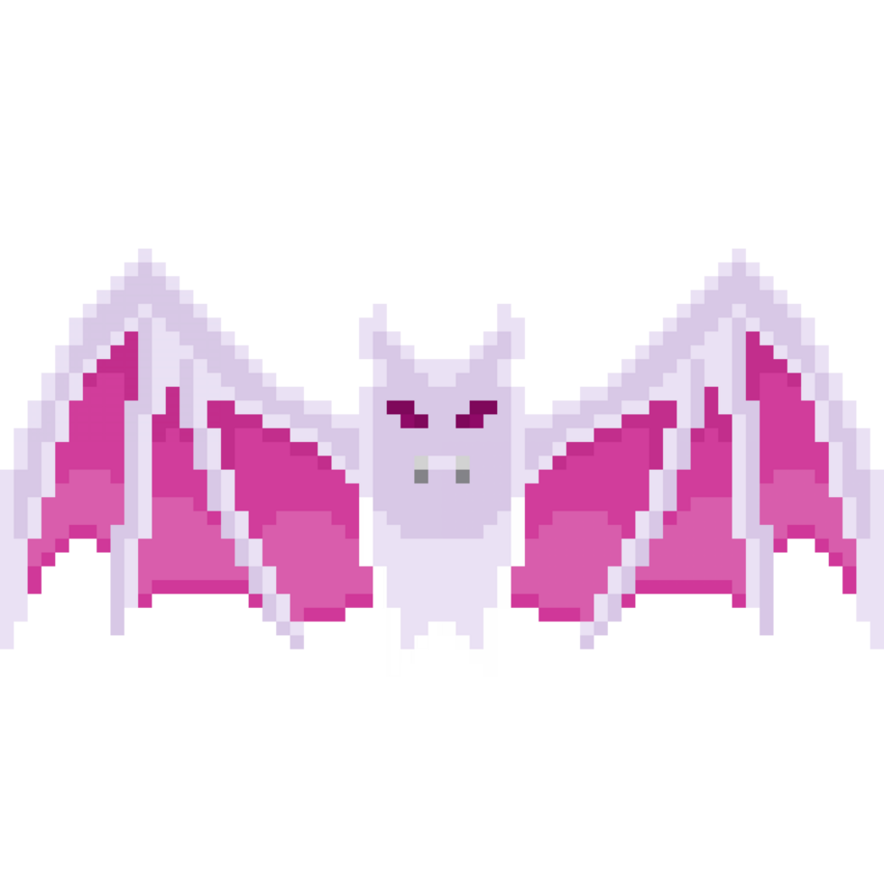 An 8-bit retro-styled pixel-art illustration of an albino blood bat. png