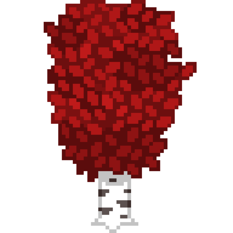 An 8-bit retro-styled pixel-art illustration of a red birch tree. png