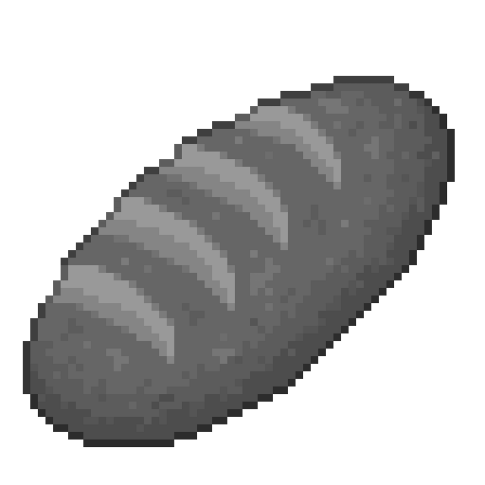 An 8-bit retro-styled pixel-art illustration of black and gray bread. png