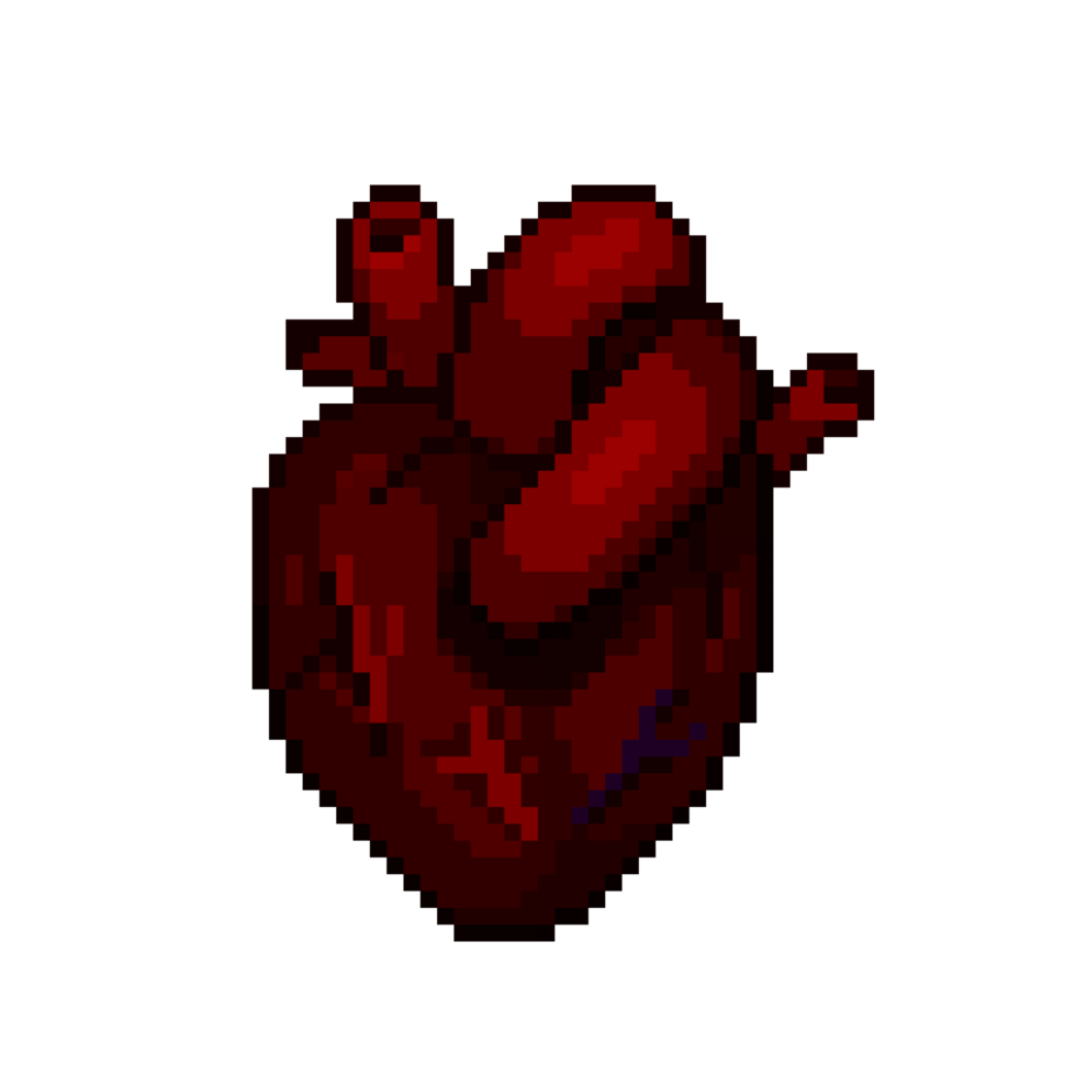 een 8-bits retro-stijl pixel-art illustratie van een donker en corrupt hart. png