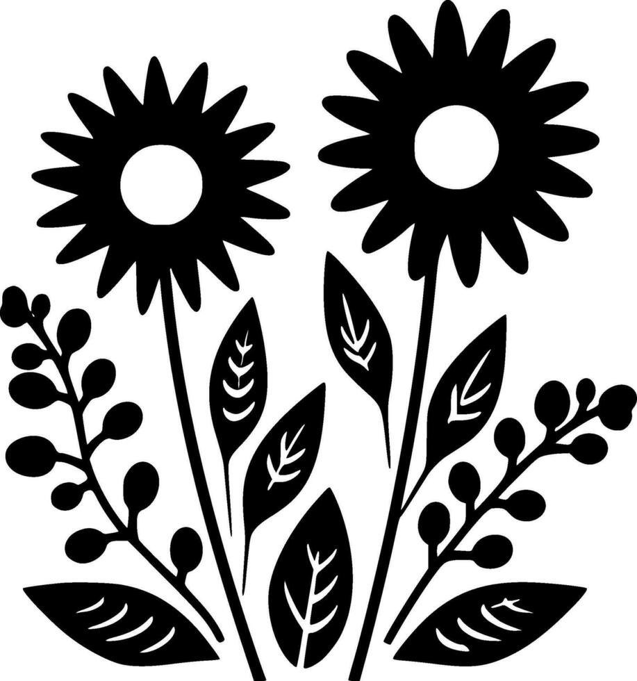 Flowers - Black and White Isolated Icon - Vector illustration
