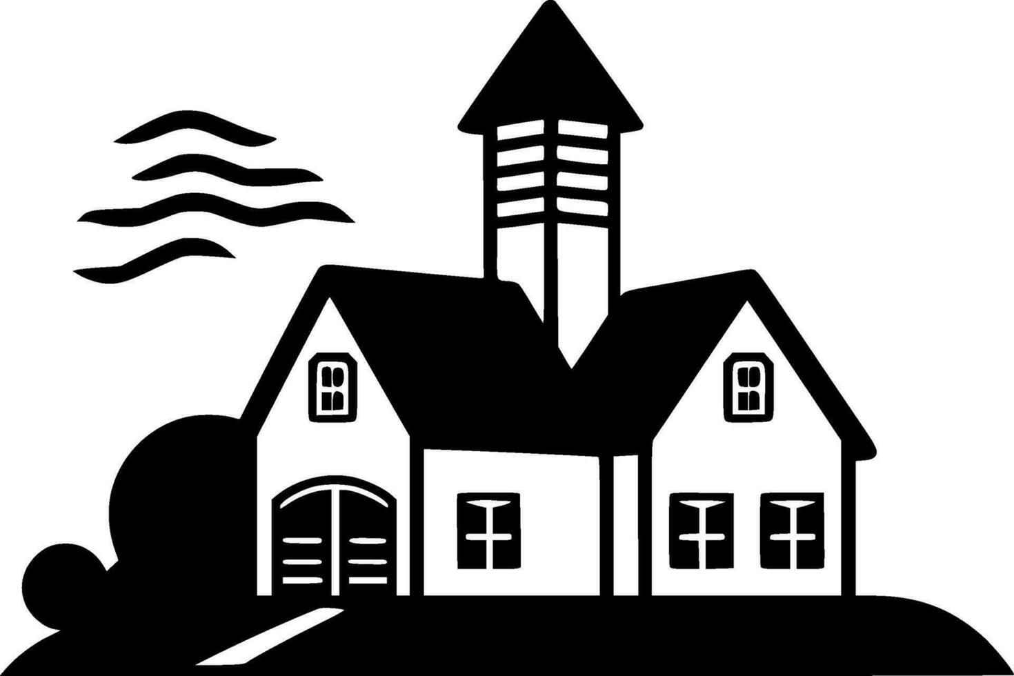 Farmhouse - Black and White Isolated Icon - Vector illustration