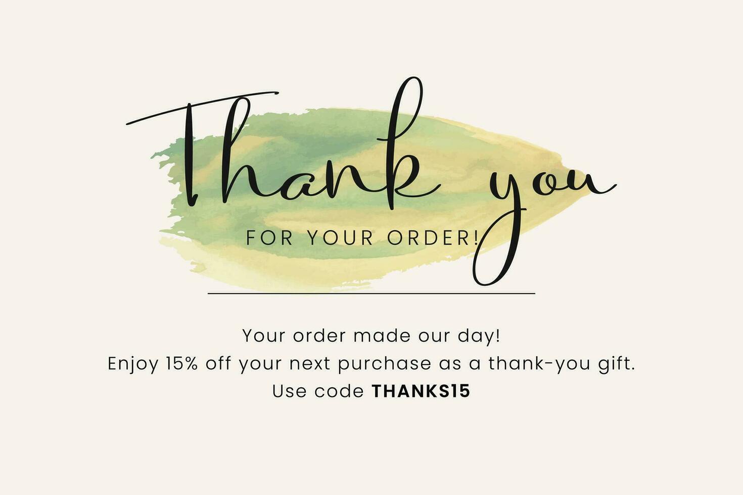 Thank you for your ORDER- modern design with calligraphic inscription and watercolor effect on background. Vector typography.