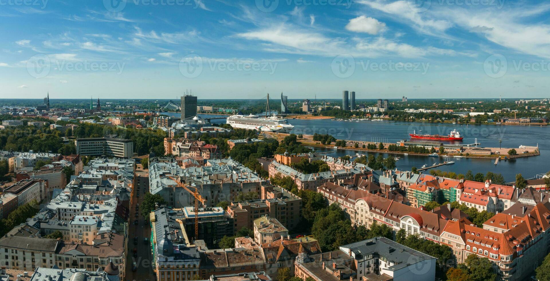 Summer sunset in Riga, Latvia. Aerial view of Riga, the capital of Latvia at sunset. photo