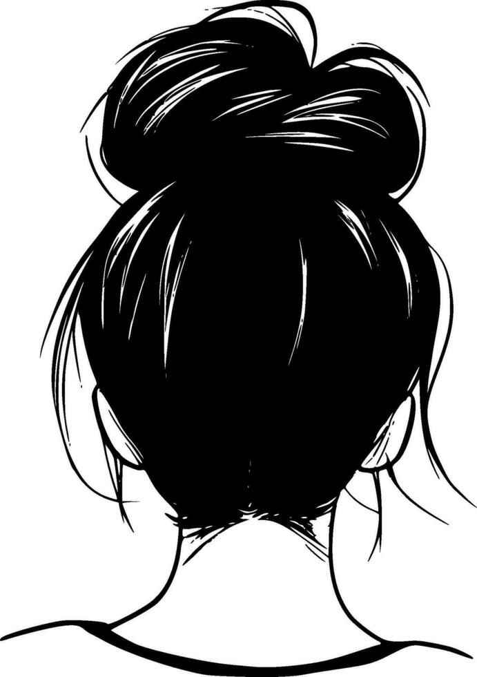 Messy Bun - Black and White Isolated Icon - Vector illustration