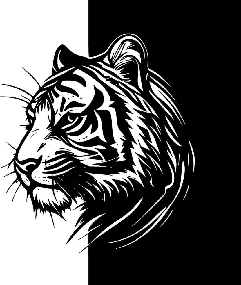 Tigre - negro y blanco aislado icono - vector ilustración