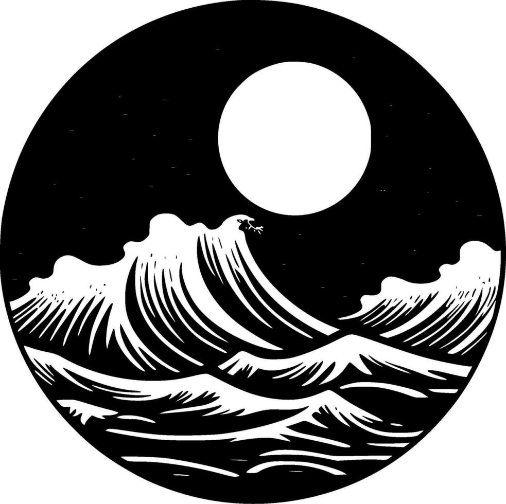 Ocean, Black and White Vector illustration