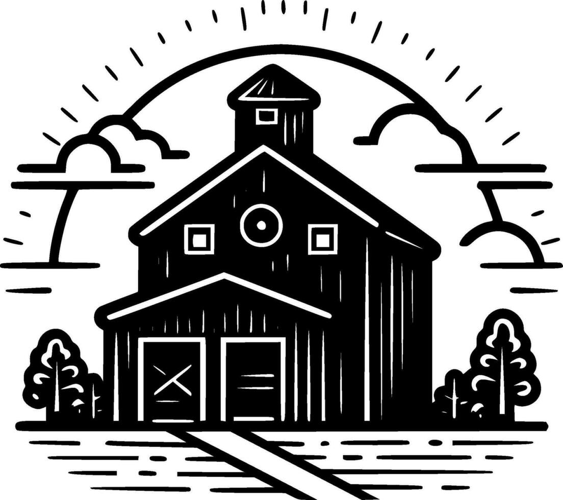 Farmhouse - Black and White Isolated Icon - Vector illustration