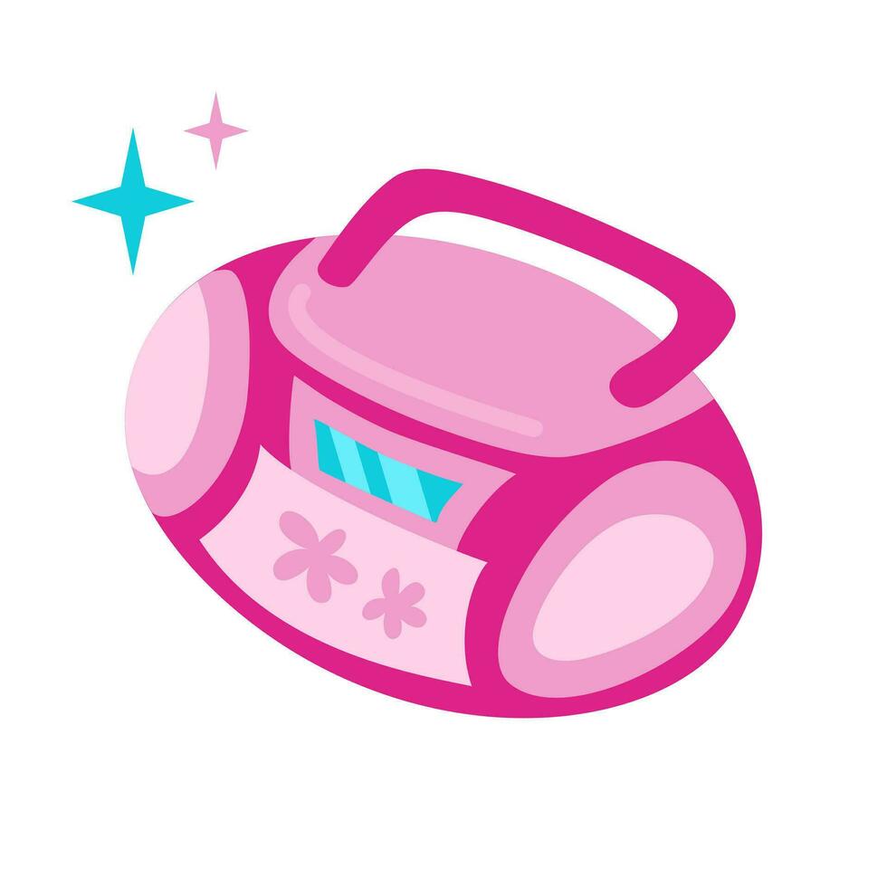 90s 00s rosado cinta grabadora en plano dibujos animados estilo vector