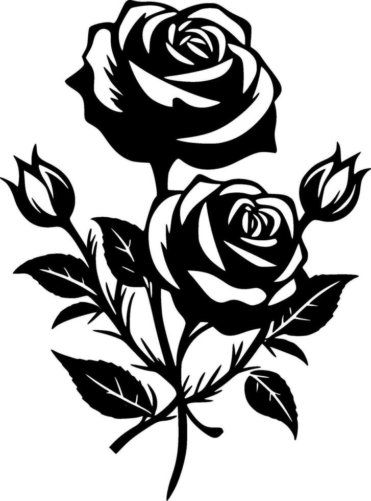 rosas - negro y blanco aislado icono - vector ilustración