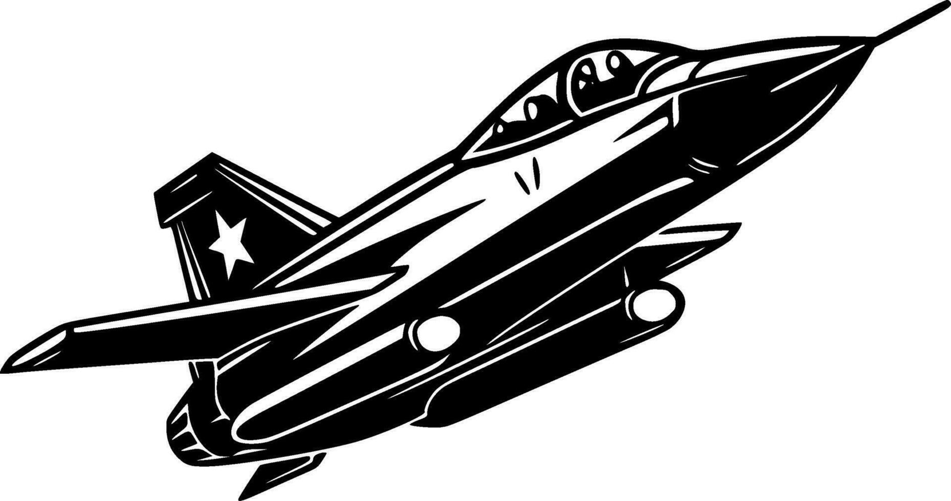Fighter Jet - Black and White Isolated Icon - Vector illustration