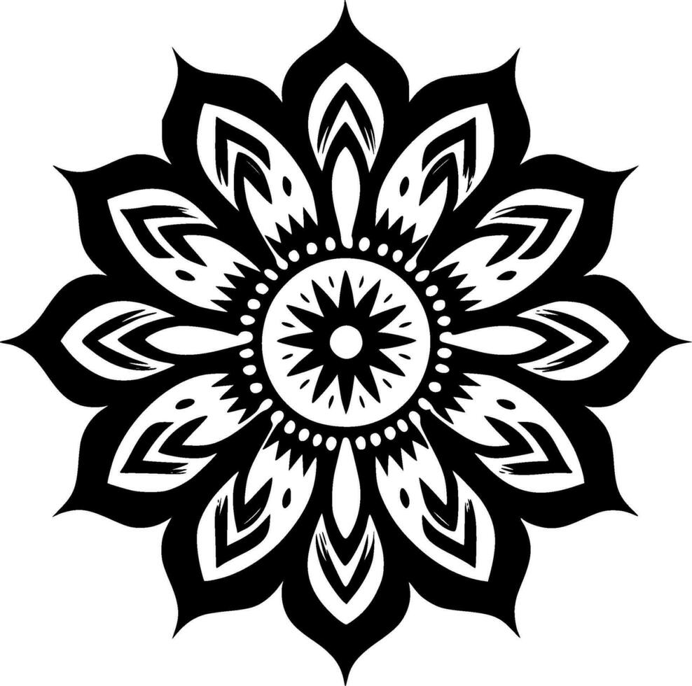 mandala - negro y blanco aislado icono - vector ilustración