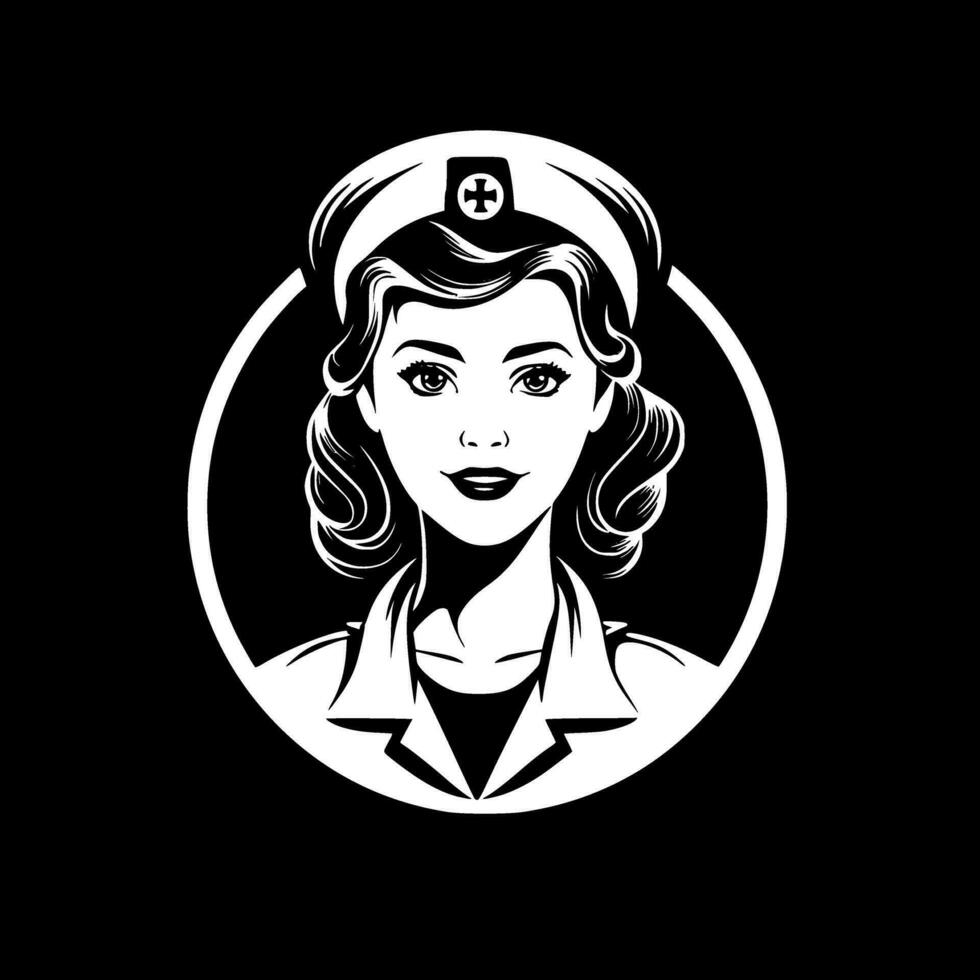 Nurse - Black and White Isolated Icon - Vector illustration