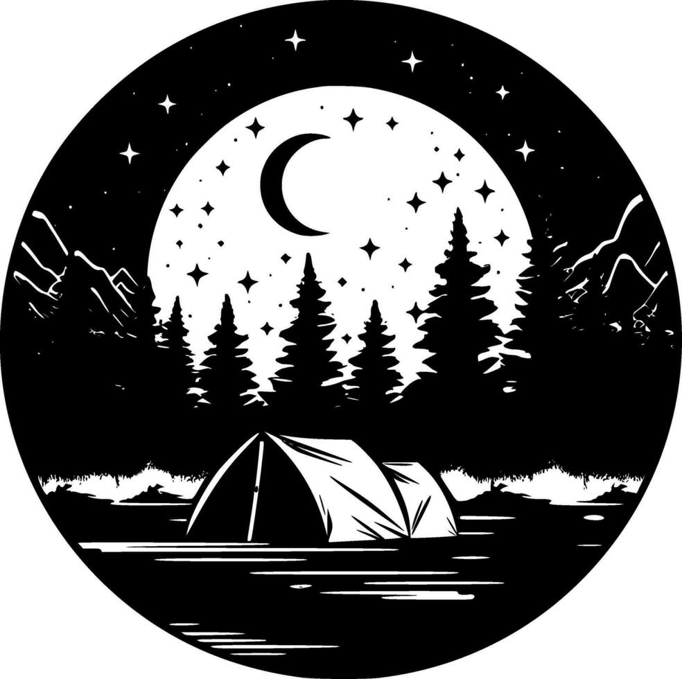 Camping, Black and White Vector illustration