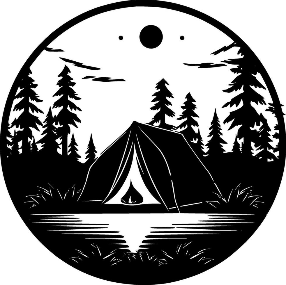 Camping - Black and White Isolated Icon - Vector illustration