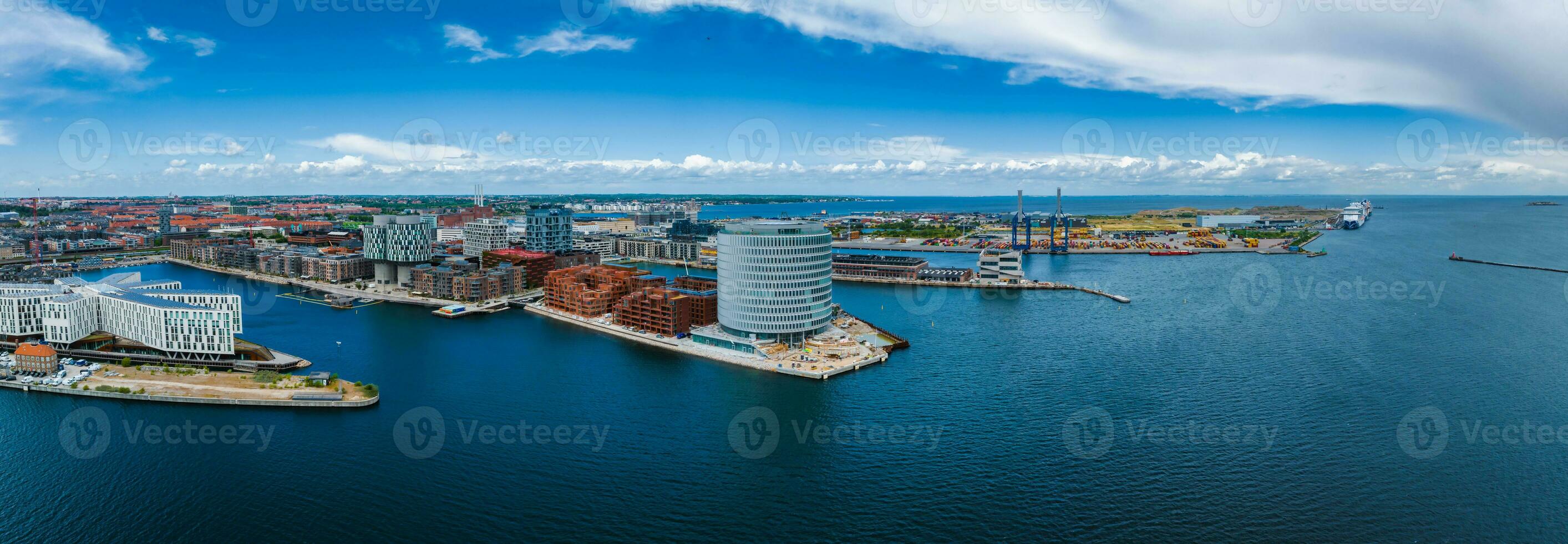 Aerial panorama of Indre Osterbro, Nordhavnen districts. photo