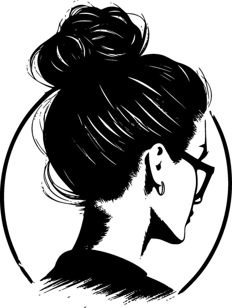 Messy Bun, Black and White Vector illustration