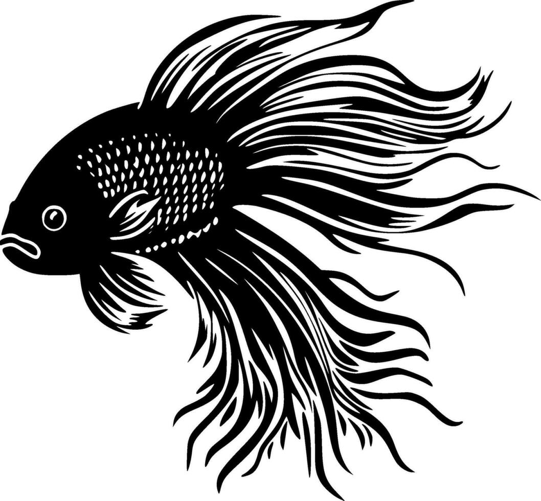 Beta Fish, Black and White Vector illustration