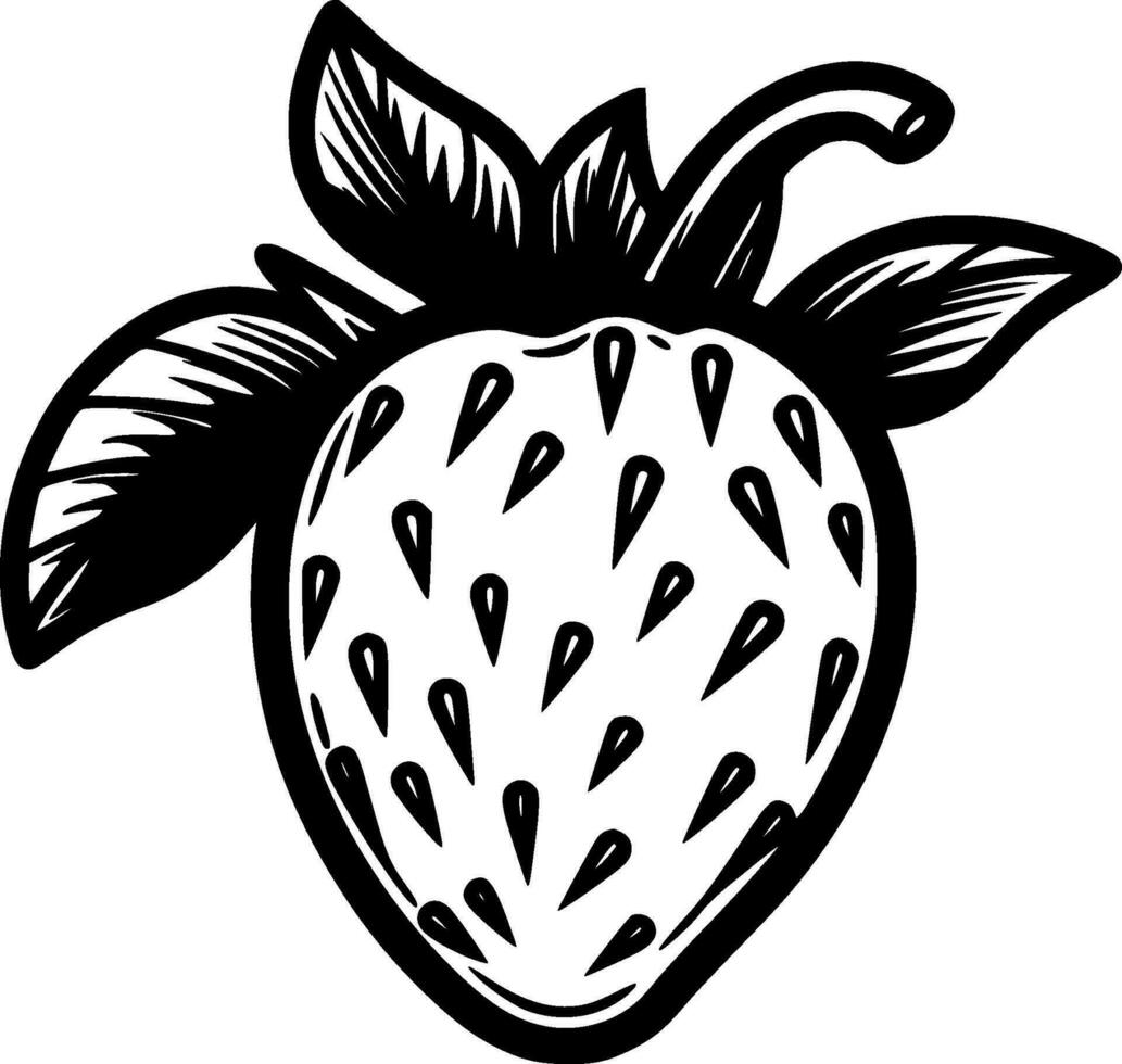 Strawberry - Black and White Isolated Icon - Vector illustration