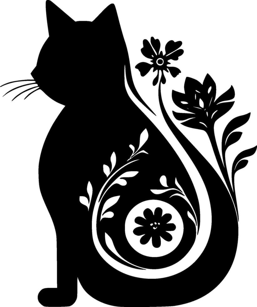 gato - negro y blanco aislado icono - vector ilustración