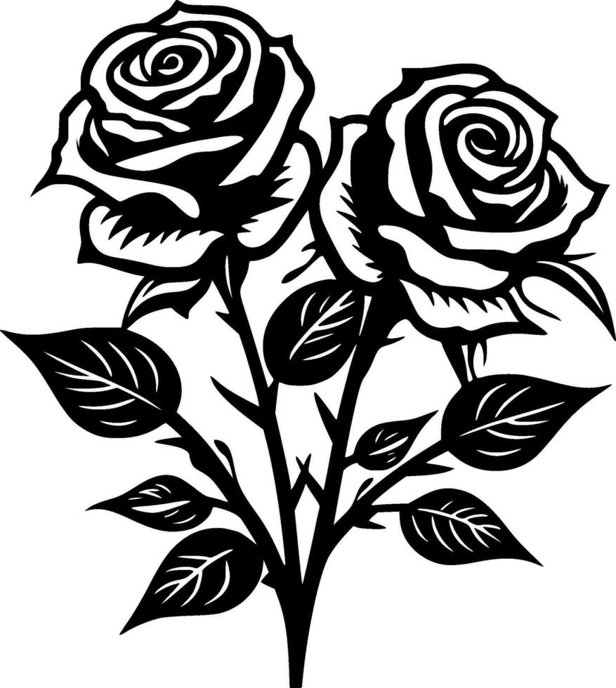 rosas - negro y blanco aislado icono - vector ilustración