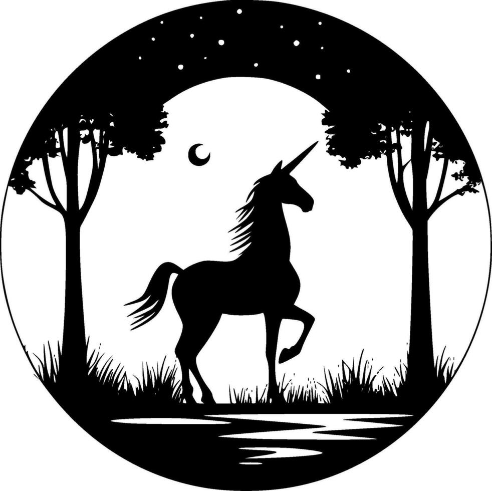 Unicorn, Black and White Vector illustration