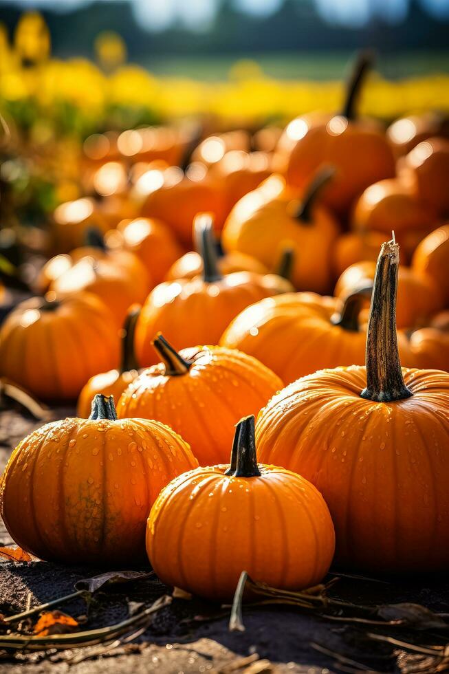 Crisp pumpkins in autumn agricultural market photo
