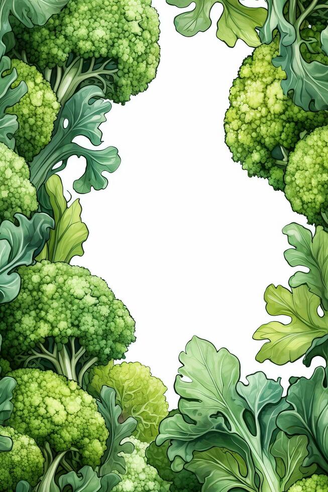 Broccoli with leaves illustration background with empty space for text photo