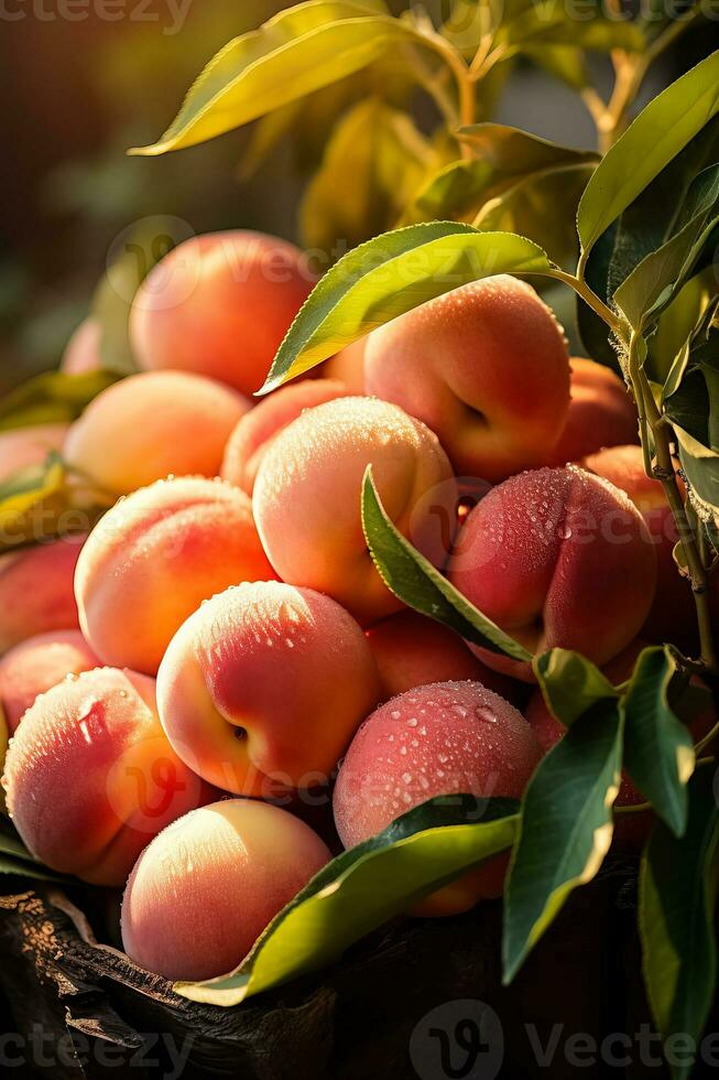 suculento duraznos en otoño agrícola mercado foto