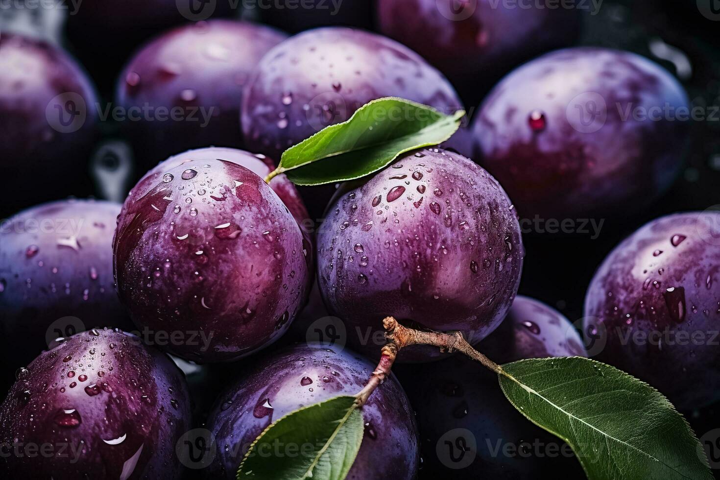 Ripe organic plums in autumn tray market agriculture farm background top view photo