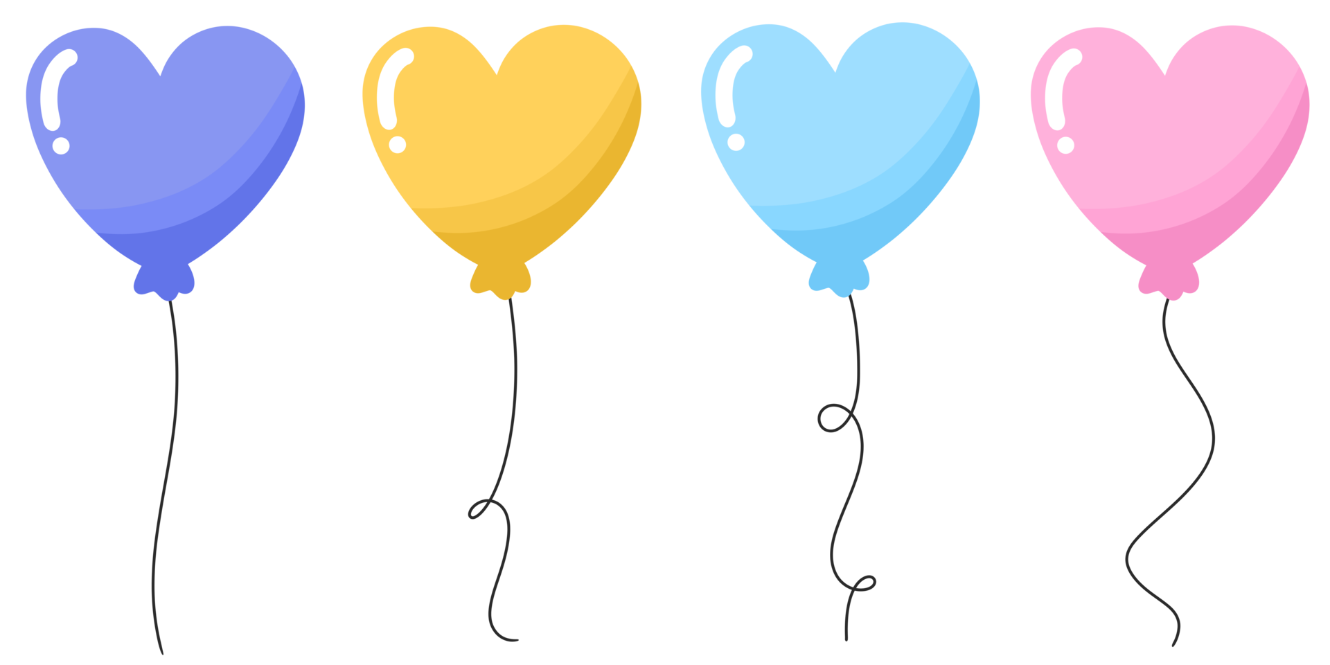 Set of colorful heart balloon illustration png